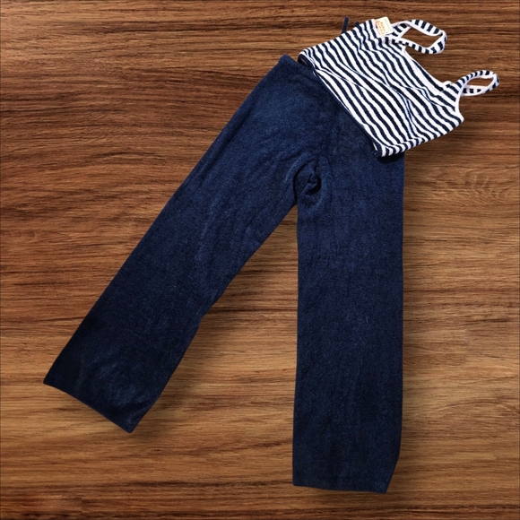 Free People Movement Fuzzy Navy Blue Striped Tank Top and Blue Pants Set NWT - Picture 4 of 9